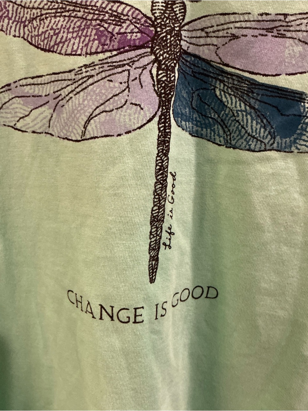 Life Is Good Crusher Tee Women’s L Mint Green Dragonfly V Neck “Change Is Good” - Picture 2 of 7